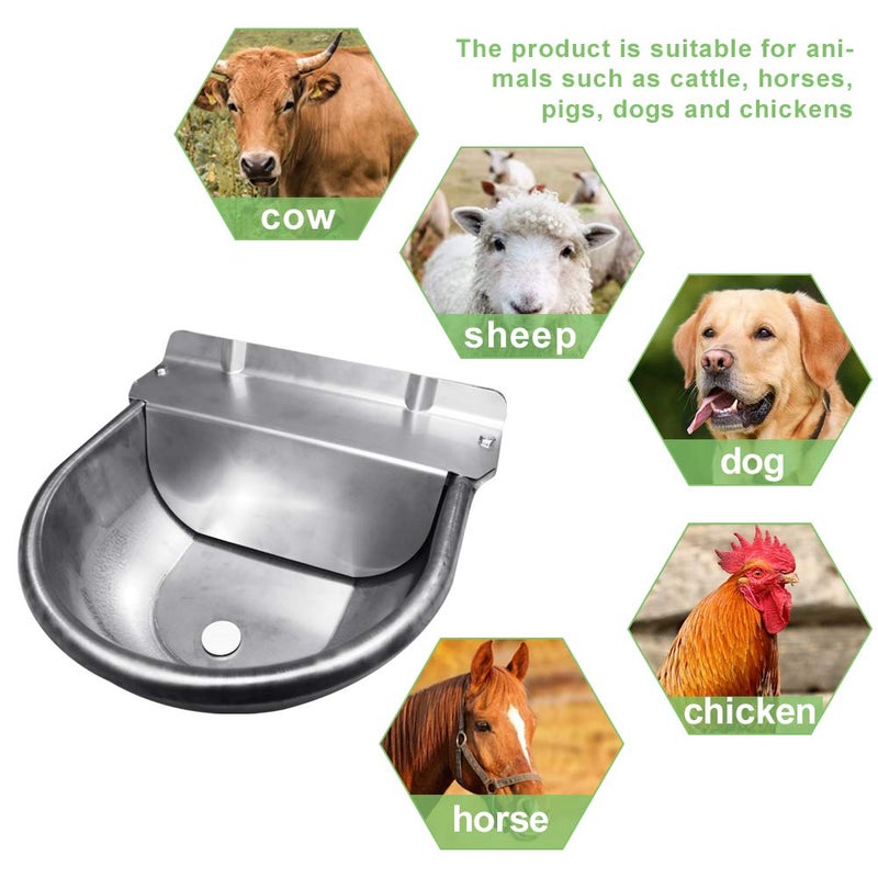 MODUODUO Automatic Horse Waterer Large Livestock Water Bowl 1.35Gal Stainless Steel Trough for Cattle Cow Pig Sheep Pet Dog - Image 2